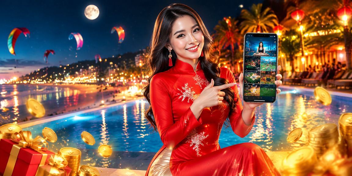 Người phụ nữ mặc áo dài chơi casino app tại bãi biển Mũi Né buổi hoàng hôn
